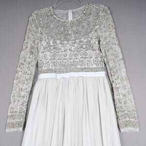 Needle & Thread Miramar Dress Sz 6 Silver Gray Beaded Tulle Gown Formal India